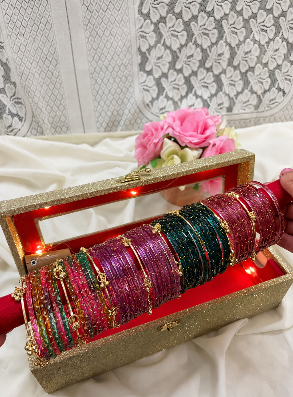 4 Color Bridal Bangle Box with 8 Ghungroo Bangles