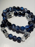 Premium Mystic Cosmic Blue and Clear Crystal Beaded Bracelet - Handcrafted Elastic Wristband