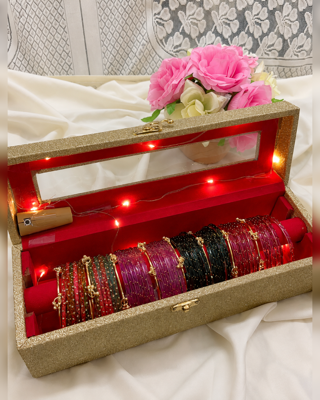 4 Color Bridal Bangle Box with 8 Ghungroo Bangles