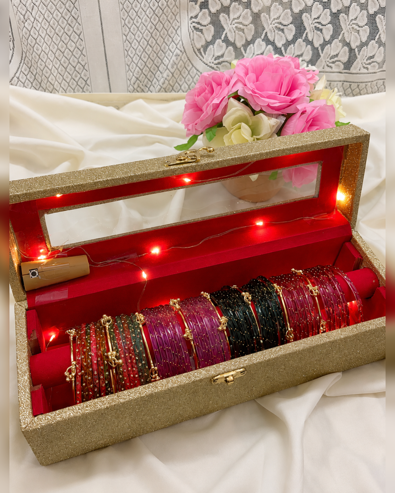 4 Color Bridal Bangle Box with 8 Ghungroo Bangles